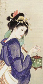 Japanese Woodblock Art - A woman with Blue Kimono 2 - Click Image to Close
